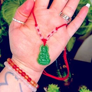 Jade Buddha necklace handmade crystal healing carved green spiritual new gift